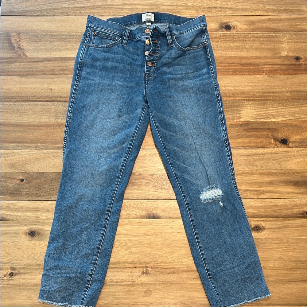 J. Crew Blue Vintage Straight Jeans with Distressed Detail